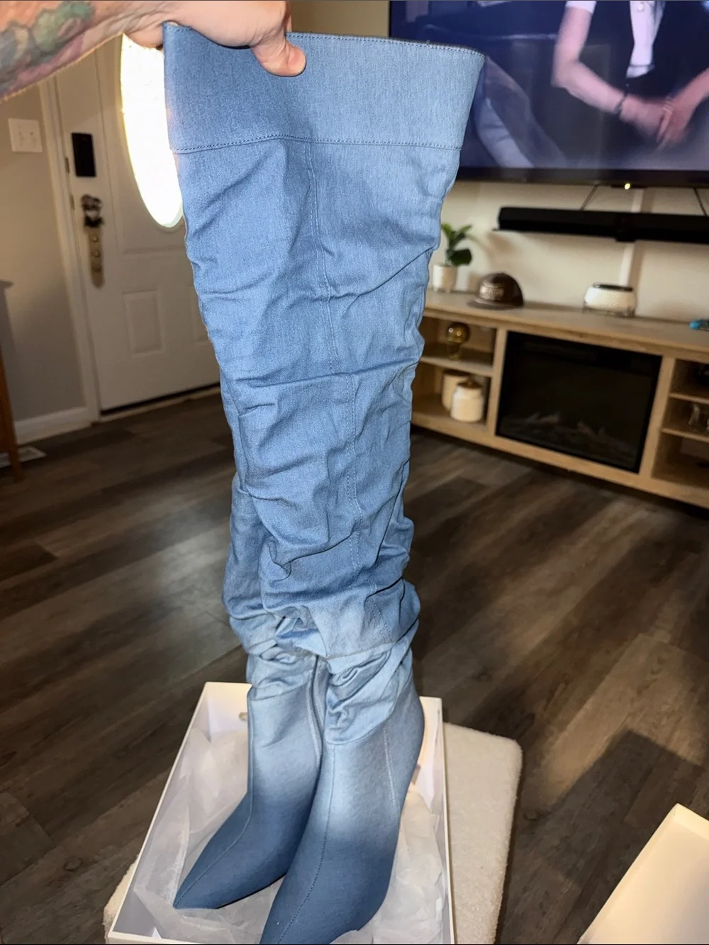Women’s Light Blue Over-the-Knee Slouchy Jeans Boot Size 9